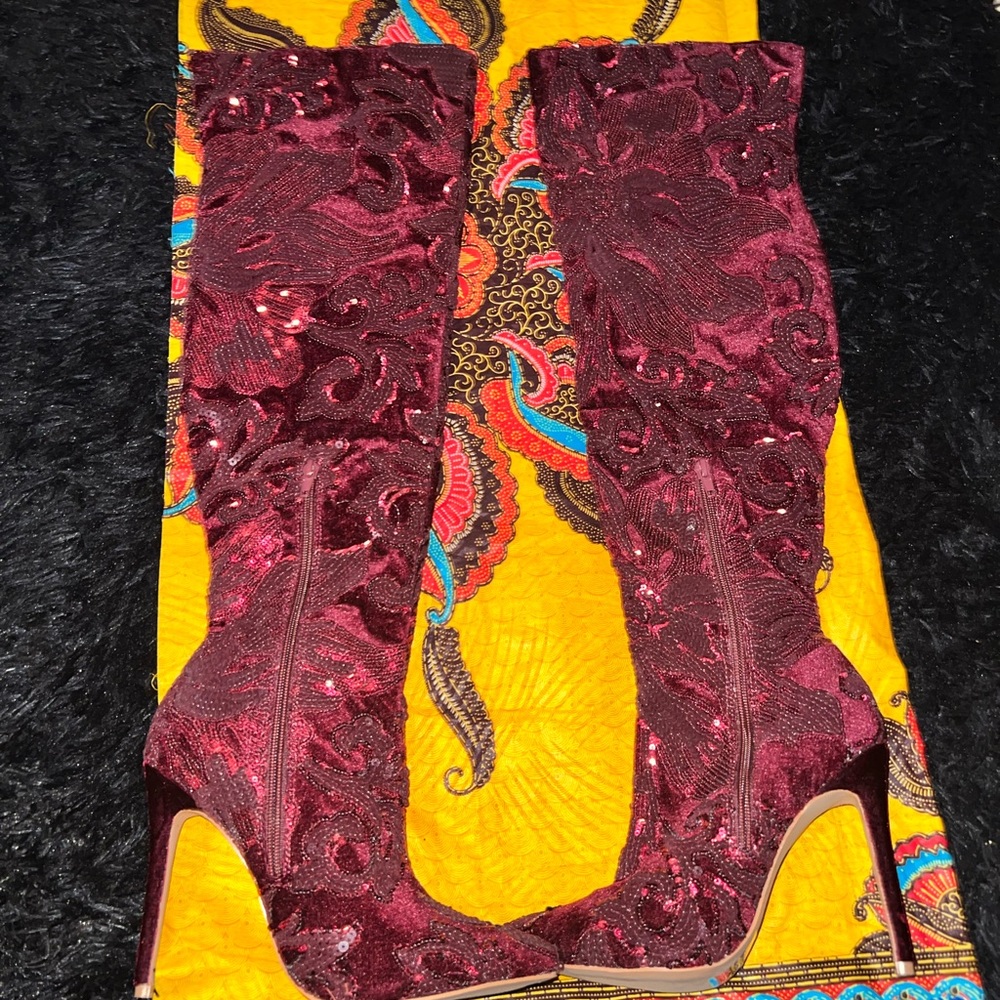 Thigh high sequin boots